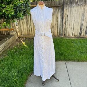 Vtg 70's Anjac by Marc Needleman Belted White Sleeveless Dress Women's Size 8